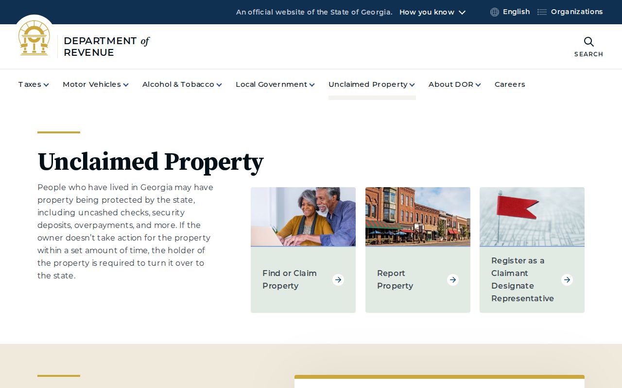 Georgia unclaimed property page used for a lawful Stockbridge name lead