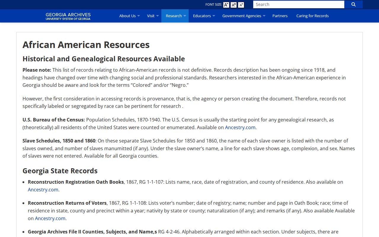 Georgia Archives African American research guide for Stockbridge previous residents