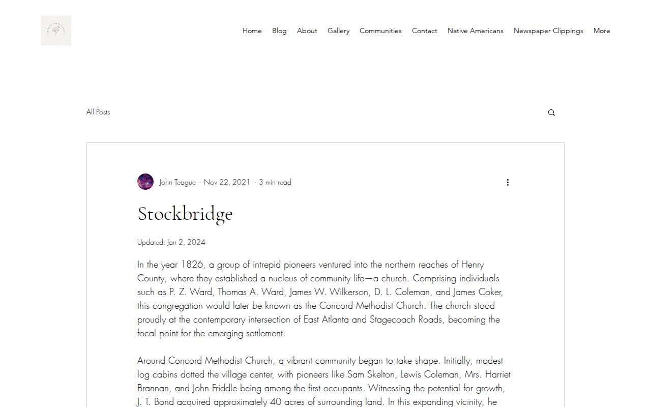 Henry County historical narrative used to place Stockbridge previous residents