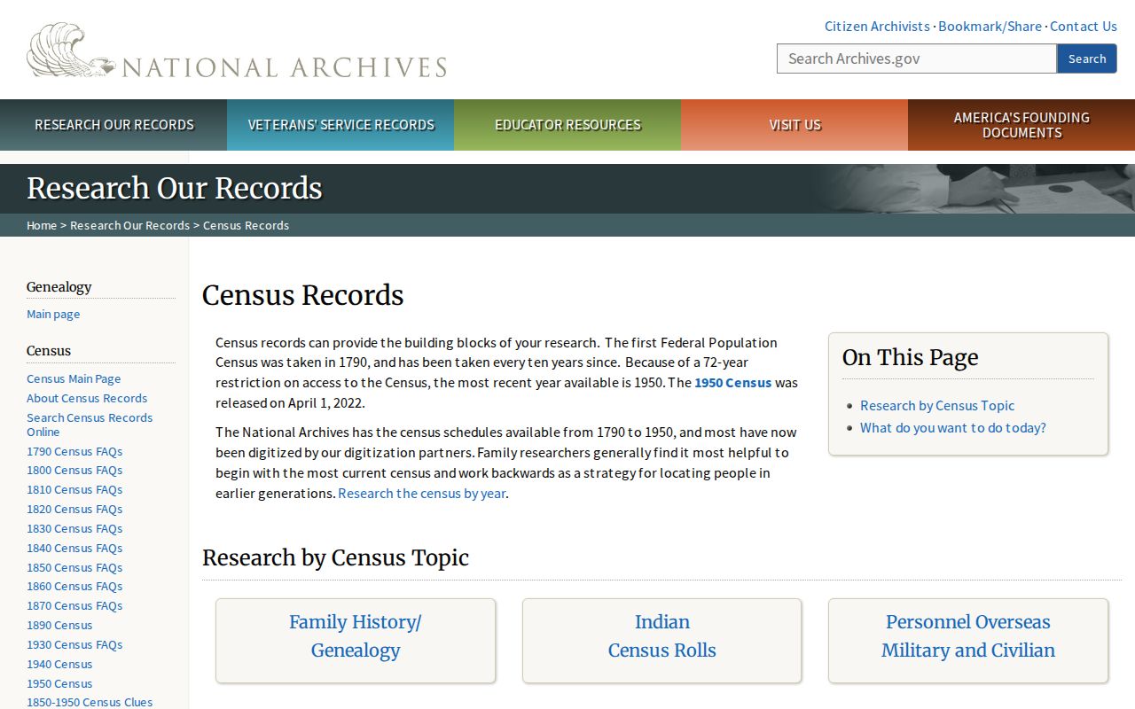 National Archives census research page for tracing Stockbridge past residents