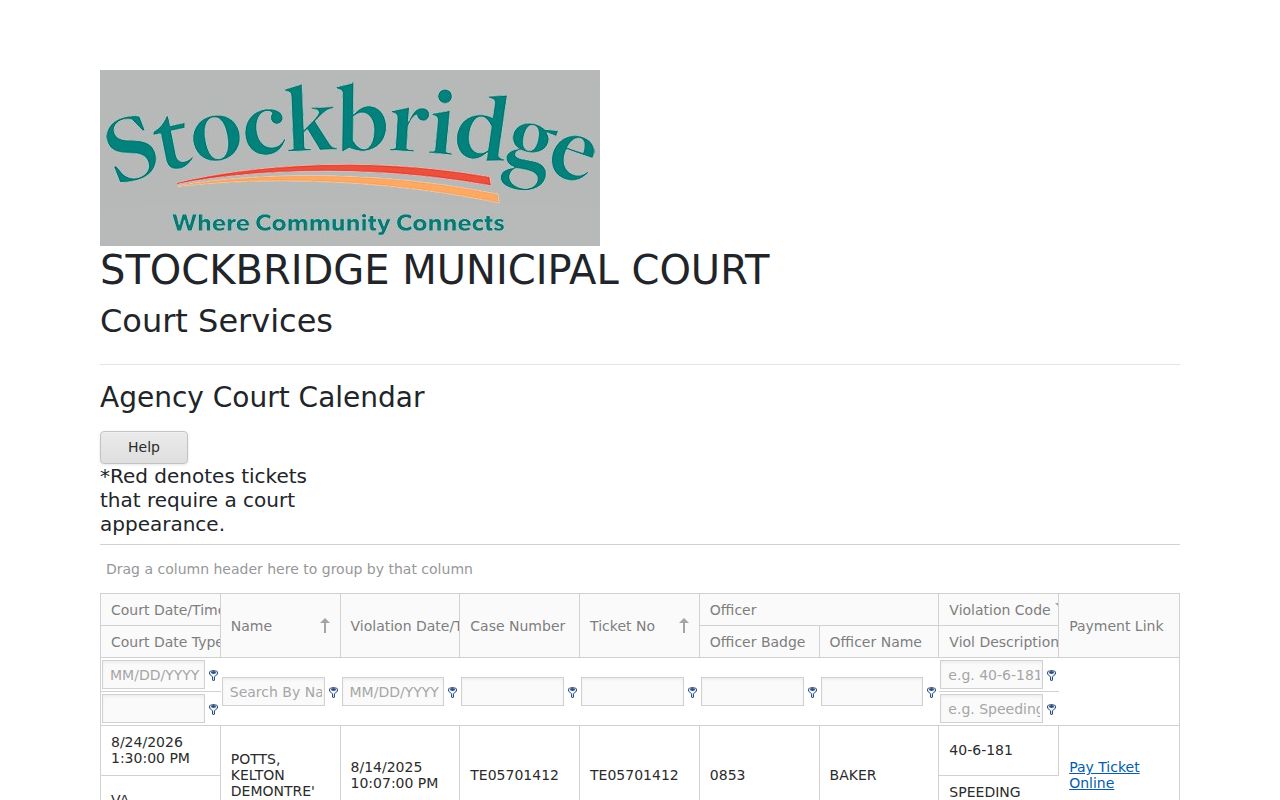 Stockbridge resident lookup municipal court calendar