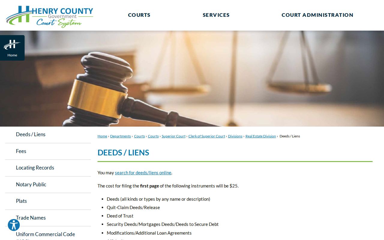 Henry County deeds and liens page for Stockbridge address research