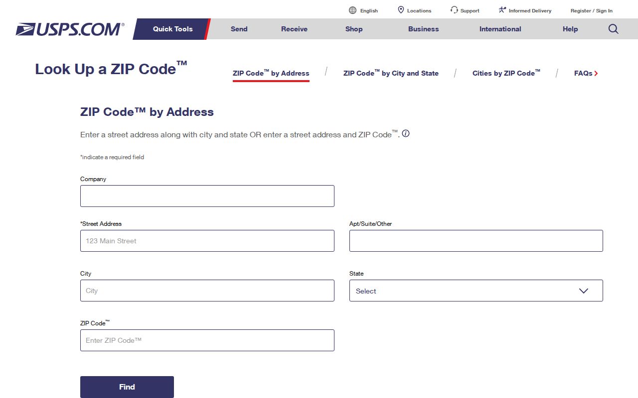 USPS address form used to verify a Stockbridge ZIP code